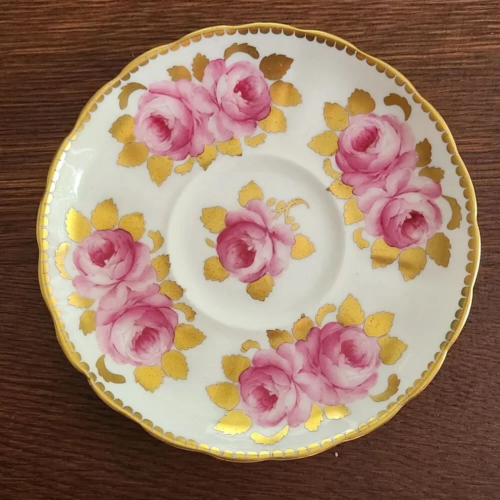 Vintage Royal Chelsea England fine bone China heavy gold cabbage Rose cup saucer